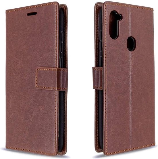 Samsung Galaxy M11 Hoesjes – Portemonnee Bookcase – Pasjeshouder – 2 Pack Screenprotector Gehard Glas – Bruin-Ilumina Benelux