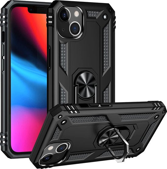 iPhone 13 Hoesjes – Ring Armor Backcover – 360° Draaibare Kickstand – Magneet – Zwart-Ilumina Benelux