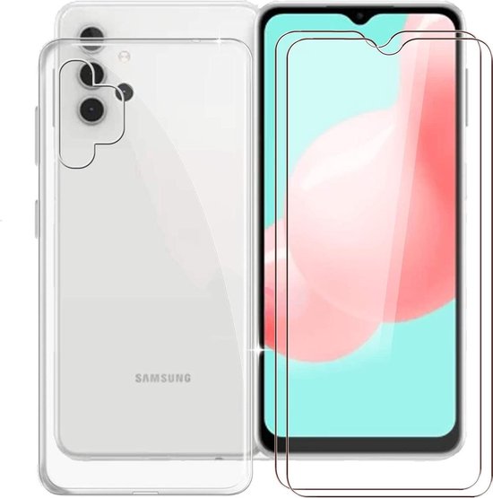 Samsung Galaxy A32 5G Hoesjes – TPU Siliconen Backcover + 2x Screenprotector Gehard Glas – Transparant-Ilumina Benelux