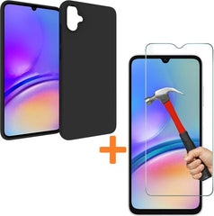 Samsung Galaxy A05 Hoesjes – Siliconen Backcover + 2x Screenprotector – Gehard Glas – Anti-kras – Zwart