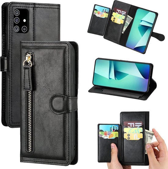 Samsung Galaxy A02S Hoesjes – Vintage Portemonnee Hoes – Pasjeshouder – Magneetsluiting – Zwart-Ilumina Benelux