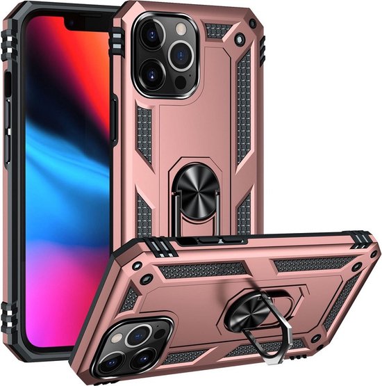 iPhone 14 Pro Max Hoesjes – Backcover met Ring Kickstand – 360° Draaibaar – Magneet – Roségoud-Ilumina Benelux