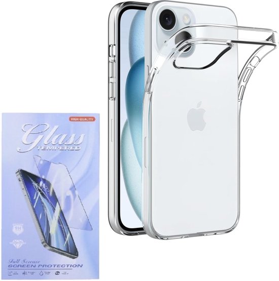 iPhone 15 Pro Max Hoesjes – Soft Silicone Backcover – Transparant – Inclusief Screenprotector Gehard Glas – Anti-kras-Ilumina Benelux