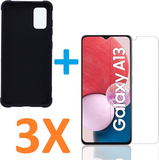 Samsung Galaxy A13 5G Hoesjes – Siliconen Backcover – Schokbestendig – 3x Screenprotector Gehard Glas – Zwart-Ilumina Benelux
