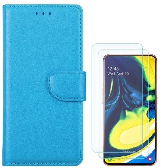 hoesje Geschikt voor: Samsung Galaxy A80 Portemonnee Turquoise met 2x Glas Screenprotector