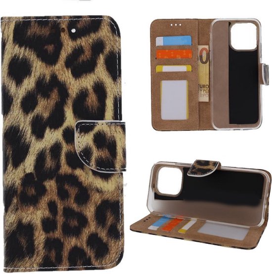 iPhone 13 Pro Max Hoesjes – Portemonnee Book Case – Pasjeshouder – Magneetsluiting – Luipaard Print