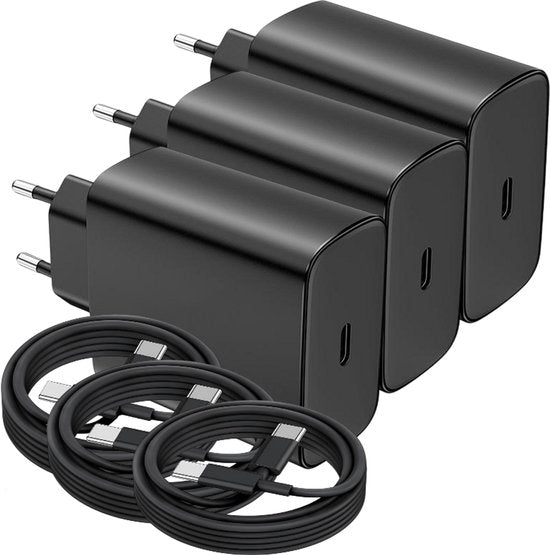 USB-C Oplader – Geschikt voor iPhone 15/16 & Samsung Galaxy S21-S25 – 45W Snellader + 3m USB-C kabel – 3 Pack-Oplader-Ilumina Benelux