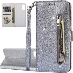 Samsung Galaxy S20 Plus Hoesjes – Glitter Portemonneehoes – Rits & Koord – Zilver