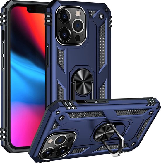 iPhone 13 Pro Max Hoesjes – Anti-Shock Hybride Ring Armor Backcover – Schokbestendig – Blauw-Ilumina Benelux