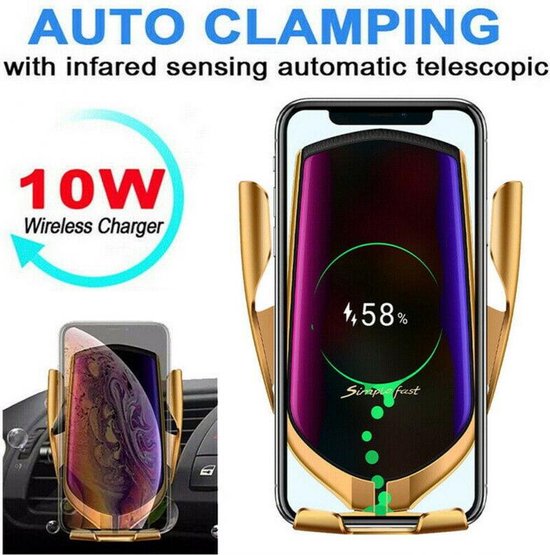 Telefoonhouder auto – Draadloze Autolader Qi 10W – Ventilatierooster – Automatische Klem – Snelladen – Zilver-Telefoonhouders-Ilumina Benelux
