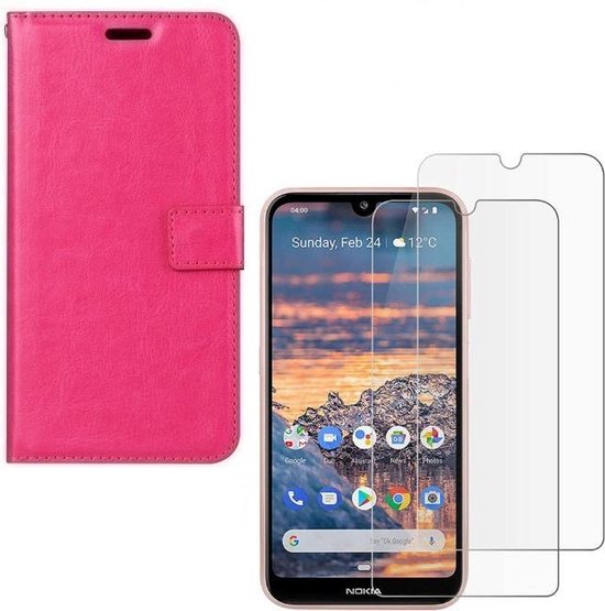 Nokia 4.2 Hoesjes – Portemonnee Hoes – Pasjeshouder – 2x Screenprotector – Roze-Ilumina Benelux