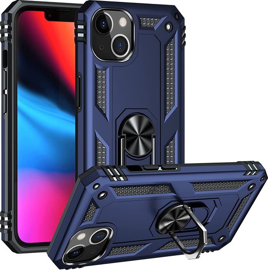 iPhone 13 Mini Hoesjes – Anti-Shock Hybride Backcover – Ring Armor – Schokbestendig – Blauw-Ilumina Benelux