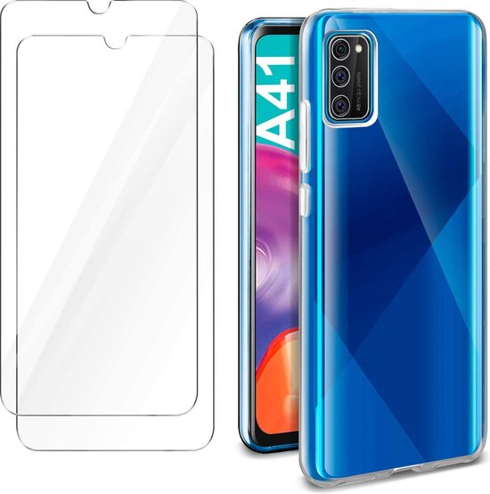 Samsung Galaxy A41 Hoesjes – TPU Siliconen Backcover + 2x Screenprotector Gehard Glas – Anti-kras – Transparant-Ilumina Benelux