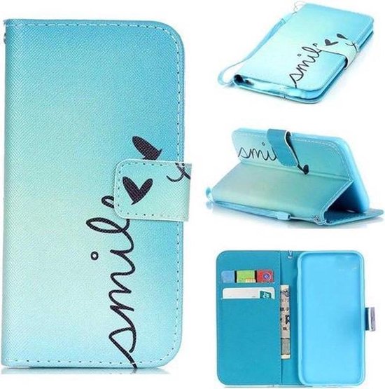 Samsung Galaxy A20s Hoesjes – Bookcase Portemonnee Hoes – Magneetsluiting – Print Smile-Ilumina Benelux