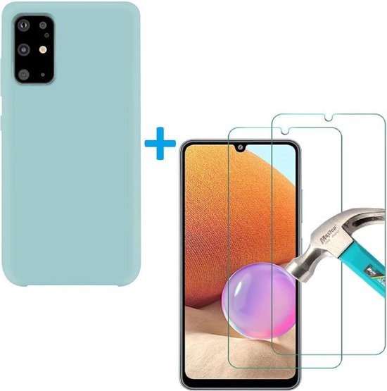 Samsung Galaxy A32 5G Hoesjes – Liquid Siliconen Backcover – Soft Touch Flexibel – Incl. Screenprotector – Mist Blauw-Ilumina Benelux