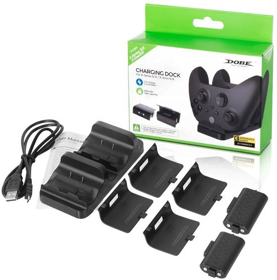 Xbox oplaadstation – Docking station – Geschikt voor Xbox Series X/S & One – 2x 800mAh accu + 4 kapjes – LED – Zwart-Oplaadstation controllers-Ilumina Benelux