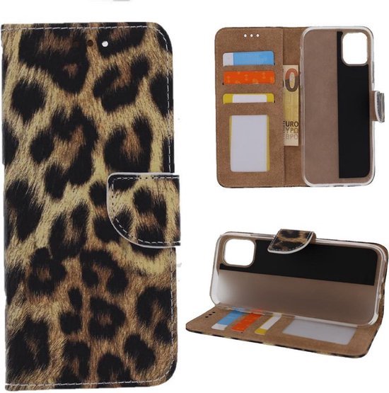 iPhone 12 Pro Hoesjes – Portemonnee Book Case – Pasjeshouder – Magneetsluiting – Luipaard Print-Ilumina Benelux
