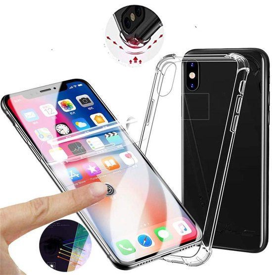 iPhone X/XS Hoesjes – Siliconen Backcover – Schokbestendig – 2x Gehard Glas Screenprotector-Ilumina Benelux
