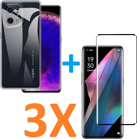 Oppo Find X5 Hoesjes – Transparante Soft TPU Siliconen Backcover – Inclusief 3x Gehard Glas Screenprotector – Anti Kras-Ilumina Benelux