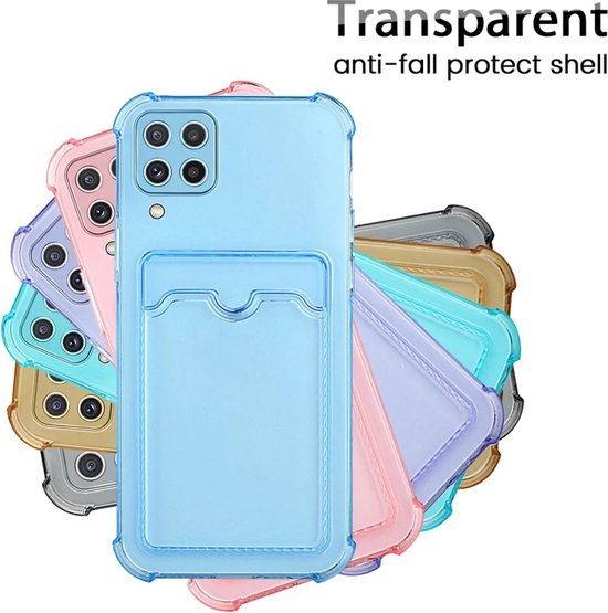 Schokbestendig TPU Hoes Kaarthouder Geschikt voor: Samsung Galaxy A12 - Blauw - Hoesje met Pasjeshouder