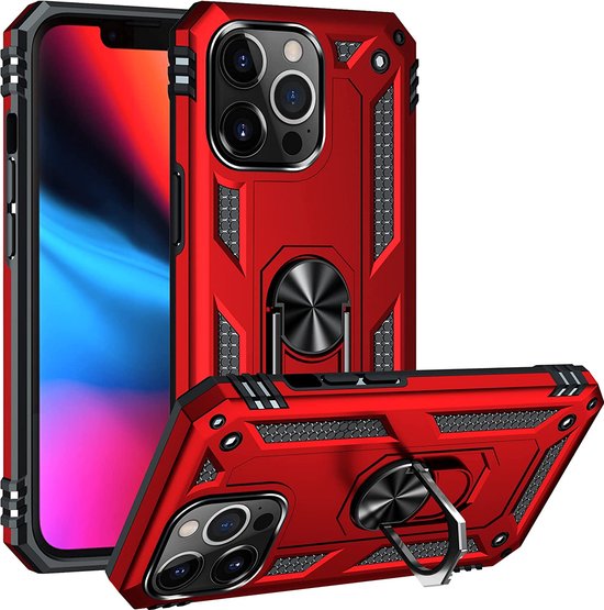 iPhone 13 Pro Max Hoesjes – Anti-Shock Hybride Backcover – Ringhouder – Armor Bescherming – Rood-Ilumina Benelux