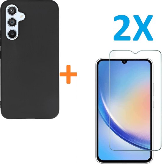 Samsung Galaxy A34 Hoesjes – Siliconen Backcover + 2x Screenprotector – Gehard Glas – Anti Kras – Zwart-Ilumina Benelux