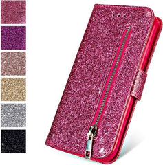 Samsung Galaxy S22 Hoesjes – Glitter Portemonnee Case – Rits & Koord – Pasjeshouder – Roze