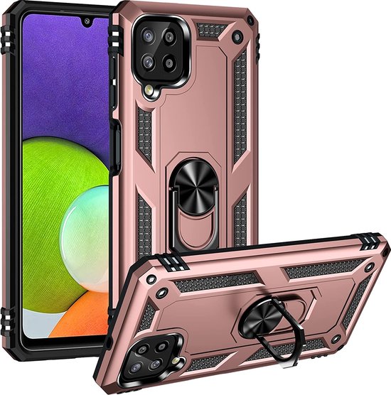 Samsung Galaxy A22 4G Hoesjes – Ring Armor Backcover – 360° Draaibare Standaard – Magneet – Roségoud