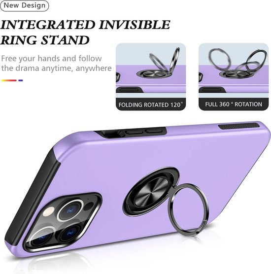 iPhone 13 Pro Max Hoesjes – Backcover met Vingerring & Magneet – Anti-drop – Paars-Ilumina Benelux