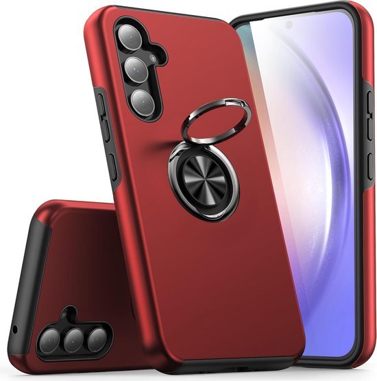 Samsung Galaxy A54 Hoesjes – Harde Backcover met Vingerring – Anti-drop – Rood-Ilumina Benelux