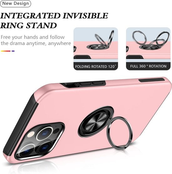 iPhone 13 Pro Max Hoesjes – Backcover met Vingerring & Magneet – Anti-drop – Roze-Ilumina Benelux