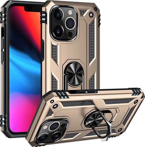 iPhone 13 Pro Max Hoesjes – Anti-Shock Hybride Ring Armor Backcover – Schokbestendig – Goud-Ilumina Benelux