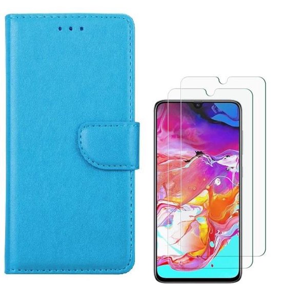 Samsung Galaxy A70/A70S Hoesjes – Portemonnee Hoes – Magneetsluiting – Inclusief 2x Gehard Glas Screenprotector – Turquoise-Ilumina Benelux