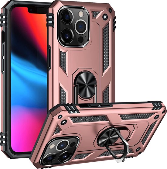 iPhone 13 Pro Hoesjes – Anti-Shock Hybride Ring Armor Backcover – Schokbestendig – Roségoud-Ilumina Benelux