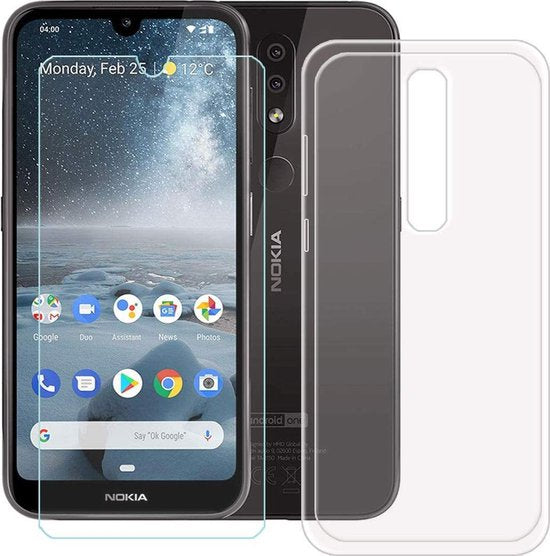 Nokia 4.2 Hoesjes – Transparante TPU Siliconen Backcover – Soft Case – 2x Screenprotector Gehard Glas-Ilumina Benelux