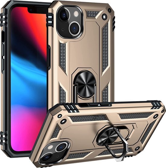 iPhone 13 Mini Hoesjes – Anti-Shock Hybride Ring Armor Backcover – Schokbestendig – Goud-Ilumina Benelux