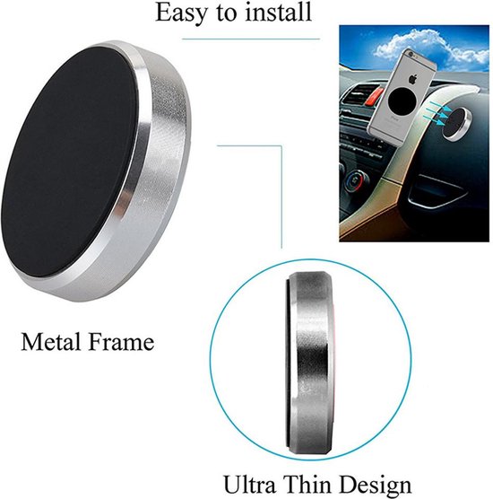 Telefoonhouder auto – Magnetische draaibare houder – Sterke magneet – Plakstrip montage – Zilver-Ilumina Benelux