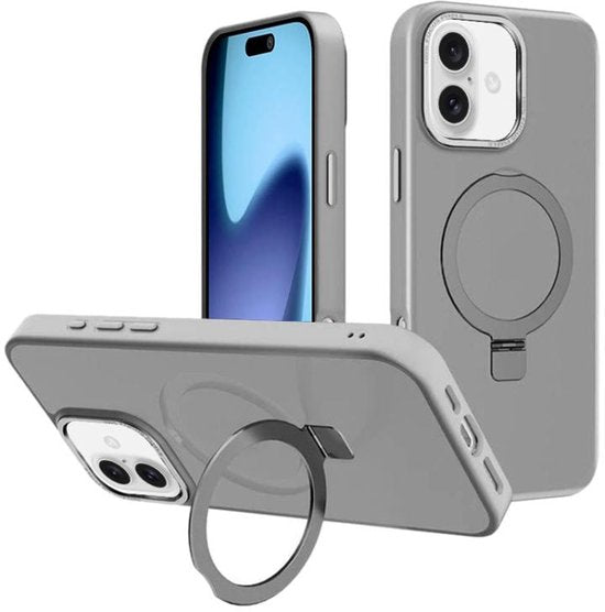 iPhone 17 Hoesjes – MagSafe Backcover met Standaard – Schokbestendig – 2x Screenprotector – Grijs-Ilumina Benelux
