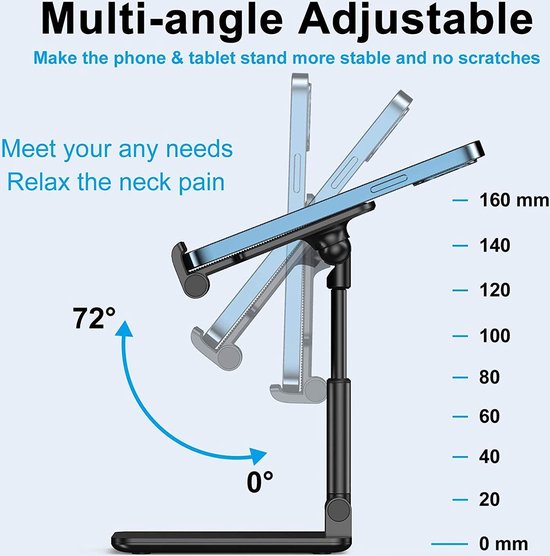 Bureau standaard houder - Mobiele telefoonstandaard, verstelbaar, telefoonhouder, tafel, mobiele telefoonstandaard voor smartphones, iPad Mini, Kindle en meer