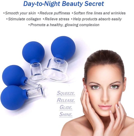 Facial cupping set – Siliconen vacuüm massage cups – Anti-cellulite – Lymfedrainage therapie – Transparant