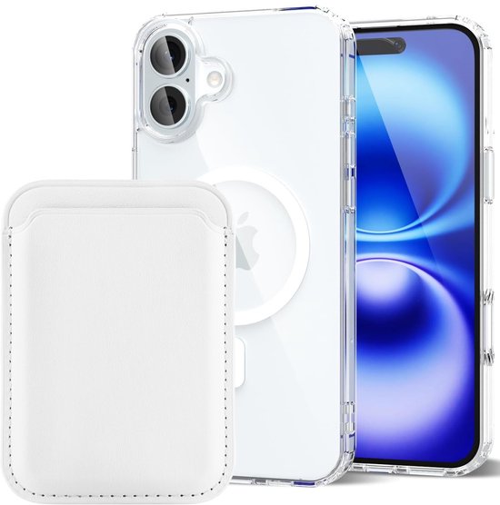 iPhone 16 Plus Hoesjes – Anti-Shock Backcover met MagSafe – Magnetische Pasjeshouder – Wit-Ilumina Benelux
