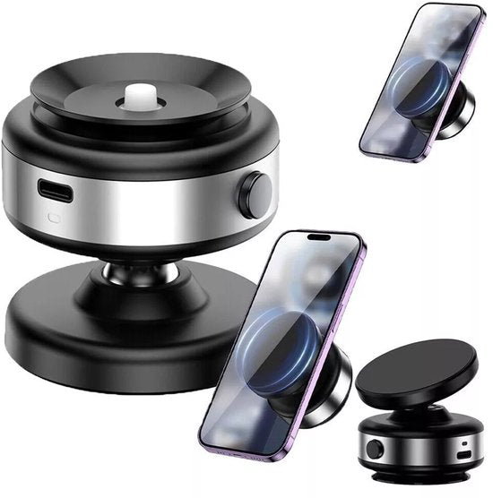 Telefoonhouder auto – Magnetisch vacuüm met zuignap – Verstelbaar – Geschikt voor iPhone & Android – Zilver-Ilumina Benelux