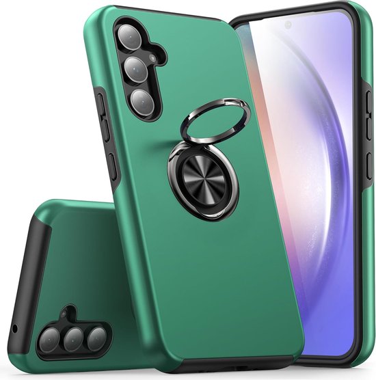 Samsung Galaxy A34 Hoesjes – Harde Backcover met Vingerring – Anti-drop – Groen-Ilumina Benelux