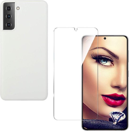 Samsung Galaxy S21 Hoesjes – Liquid Siliconen Backcover – Soft Touch Flexibel – Inclusief Screenprotector – Wit-Ilumina Benelux