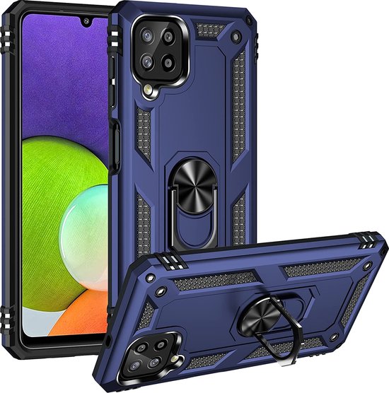 Samsung Galaxy A22 4G Hoesjes – Anti-Shock Hybride Backcover – Ringhouder – Armor Bescherming – Blauw-Ilumina Benelux