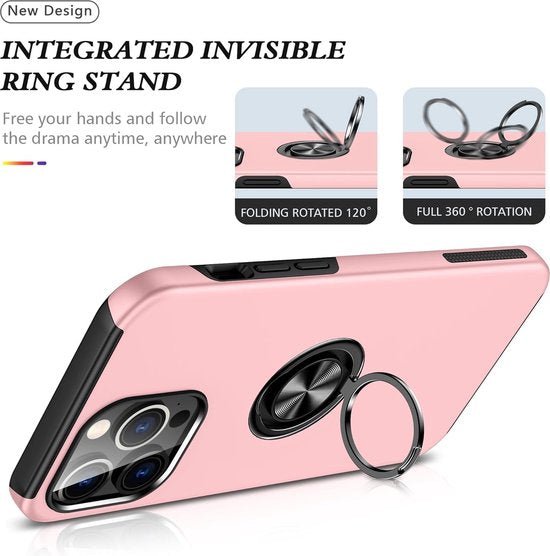 iPhone 14 Pro Hoesjes – Harde Backcover – Vingerring & Magneet – Anti-drop – Roze-Ilumina Benelux