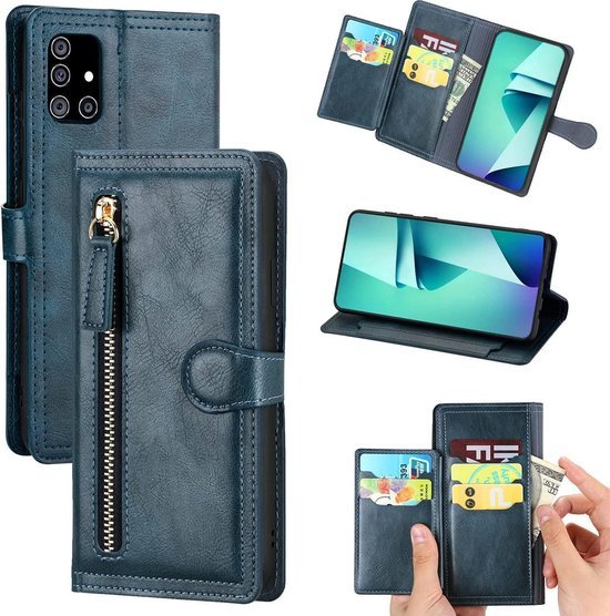 Samsung Galaxy A52s 5G / A52 5G Hoesjes – Vintage Portemonnee Hoes – Pasjeshouder – Magneetsluiting – Blauw-Ilumina Benelux