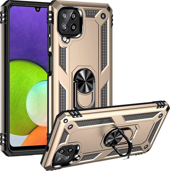 Samsung Galaxy A22 4G Hoesjes – Anti-Shock Hybride Backcover – Ringhouder – Armor Bescherming – Goud-Ilumina Benelux