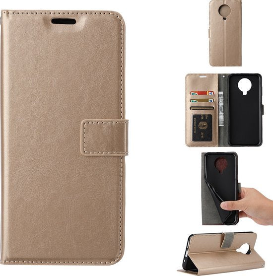 Nokia 5.3 Hoesjes – Bookcase Portemonnee Hoes – Pasjeshouder – Magneetsluiting – Goud-Ilumina Benelux