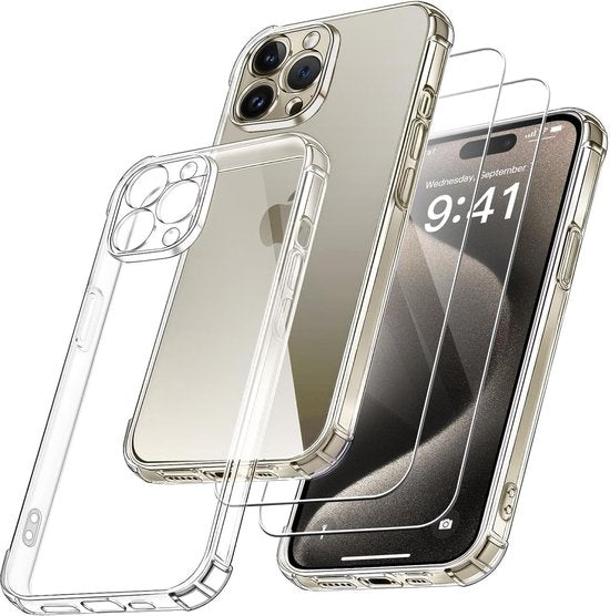 iPhone 15 Pro Hoesjes – Siliconen Backcover TPU – Schokbestendig – Camera All-Round Bescherming – Transparant-Ilumina Benelux